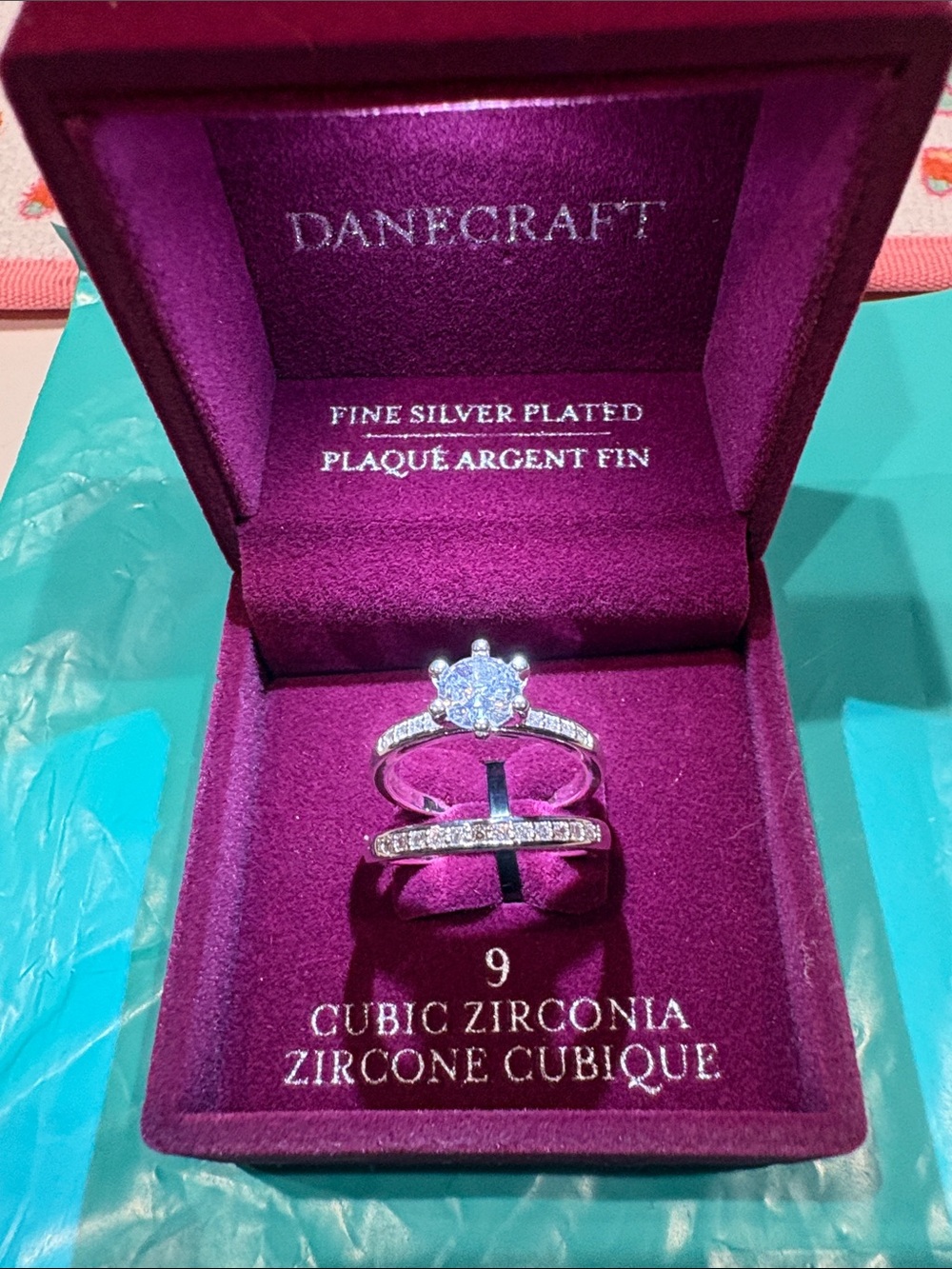 DaneCraft Silver-Plated Cubic Zirconia Ring Set 
Size 9